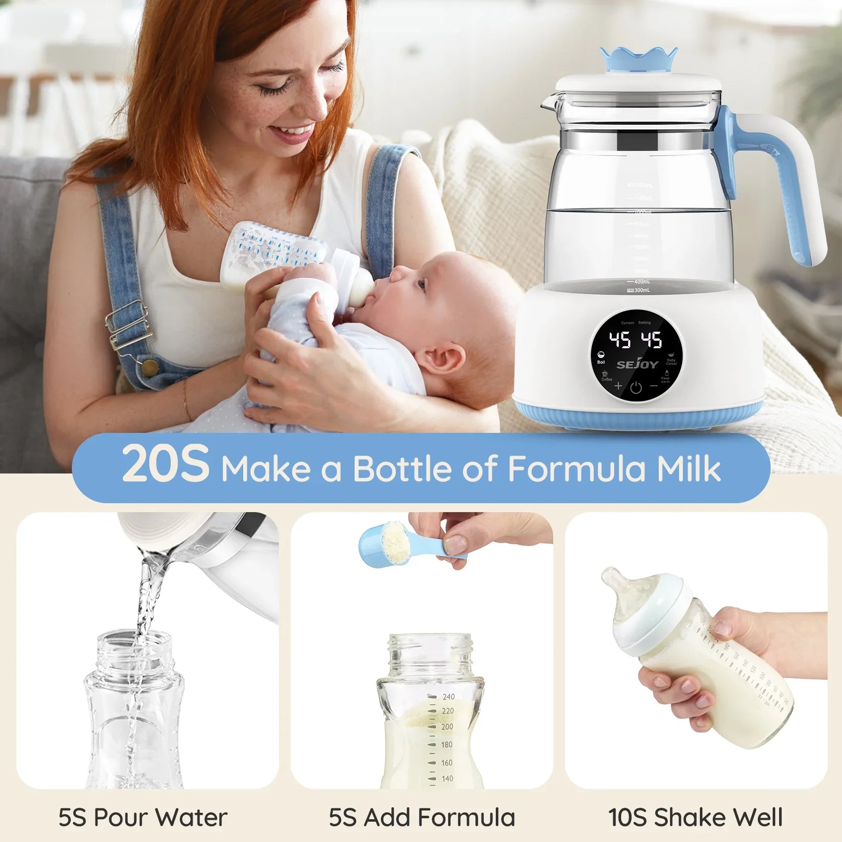 Sejoy Baby Formula Kettle, Warm Water Dispenser for Making Formula Bottle.